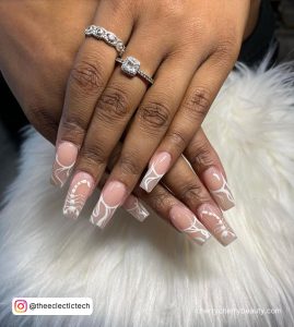 Coffin Cute Birthday Nails In Nude And White Shade