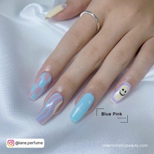 Coffin Pink And Blue Nails