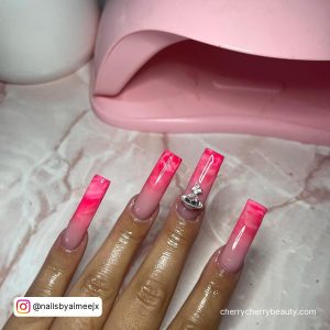 Coffin Pink Marble Nails With Ombre