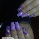 Coffin Purple Acrylic Nails With Marble Effect