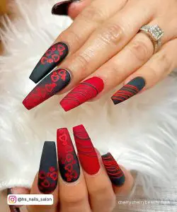 Coffin Red And Black Acrylic Nails