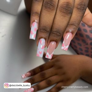 Cow Nails Pink In Square Shape