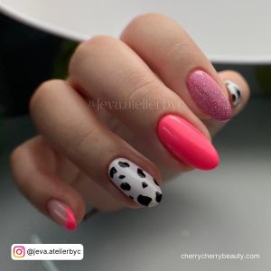 Cow Nails Pink With Glitter