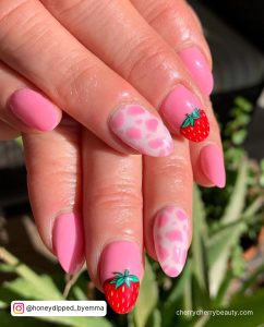 Cow Print And Pink Nails With Strawberries