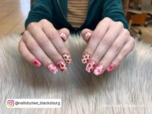 Cow Print Nails Pink Short In Square Shape