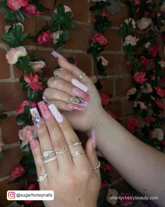 Cow Print Nails With Pink In Square Shape