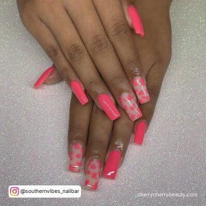 Cow Print Pink Nails In Neon Shade