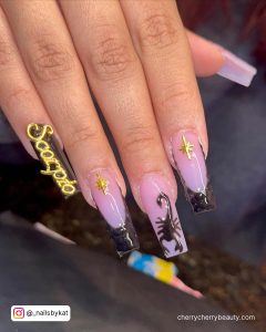 Cute Acrylic Birthday Nails In Pink And Black