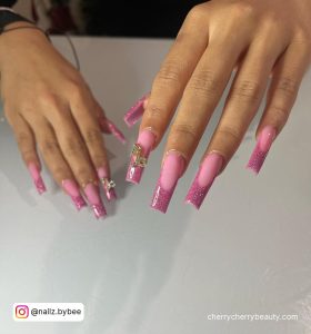 Cute Acrylic Birthday Nails In Pink With Embellishments