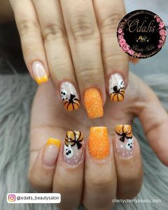 Cute Acrylic Halloween Nails With Spiders