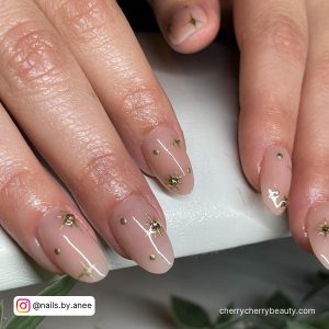 Cute Acrylic Nails For Spring With Golden Dots