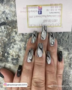 Cute Acrylic Nails In Black And Silver