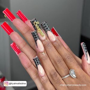 Cute Birthday Acrylic Nails In Black And Red