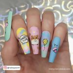 Cute Birthday Coffin Nails In Pastel Shades