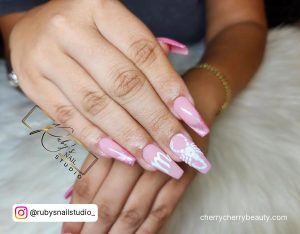 Cute Birthday Coffin Nails In Pink And White