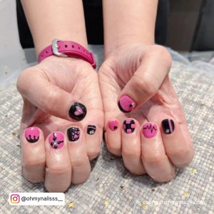 Cute Black And Pink Nails
