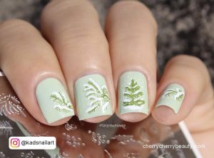 Cute Light Green Christmas Acrylic Nails Nails Holding Transparent Plate