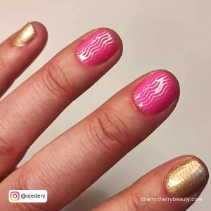 Cute Pink And Gold Nails