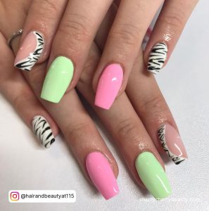 Cute Pink And Green Nail Designs