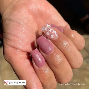 Cute Pink And White Butterfly Nails