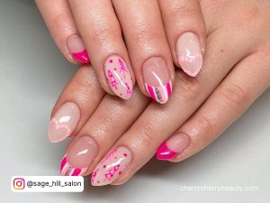 Cute Pink Christmas Nails In Stiletto Shape
