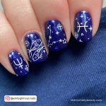 Cute Short Birthday Nails In Royal Blue And White