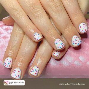 Cute Short Birthday Nails In White With Confetti