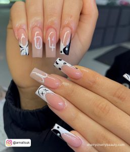 Cute White Birthday Nails In Black And White