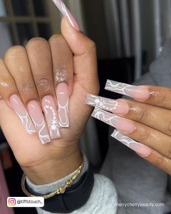 Cute White Birthday Nails In Nude With White Design