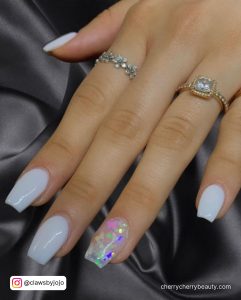 Cute White Nails With Butterflies Short
