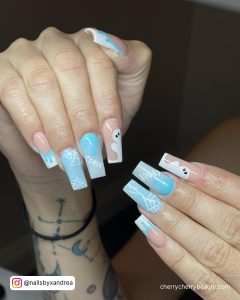 Easy Halloween Acrylic Nails In Blue