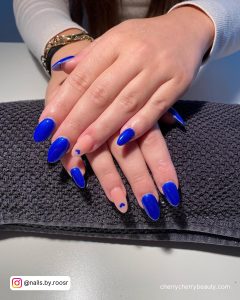 Easy Royal Blue Acrylic Nails On Black Towel