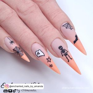 Fall Halloween Acrylic Nails With Skeleton Design