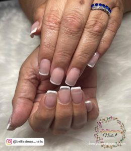 French Manicure Acrylic Nails On White Fur