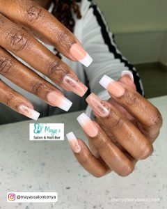 French Tip Ombre Acrylic Nails In Nude And White Color