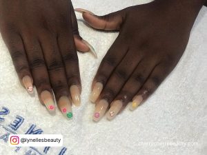 Fruity Coffin Simple Acrylic Nails On White Towel