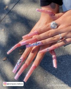 Gel Nails Pastel Pink With Rhinestones