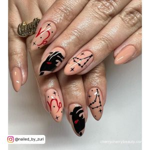 Glam Birthday Acrylic Nails In Nude And Black
