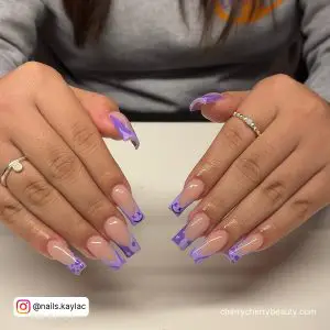 Glam Birthday Acrylic Nails With Purple Tips