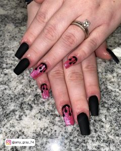 Glitter Pink And Black Nails