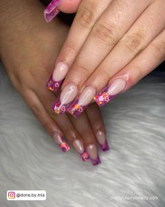 Glitter Pink And White Nails