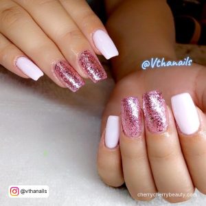 Glitter Pink And White Square Round Nails For Parties