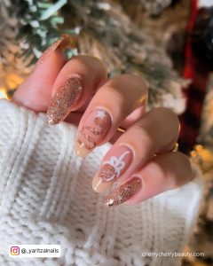 Glitter Pink Christmas Nails In Almond Shape