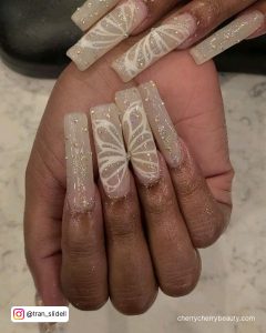Glitter White Butterfly Nail Designs