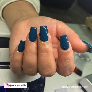 Glossy And Simple Blue Acrylic Nails Over Uv Nail Dryer