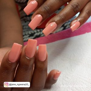 Glossy Peach Cute And Simple Acrylic Nails