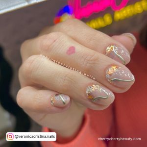 Gold Acrylic Nail Designs With Sliver Lines