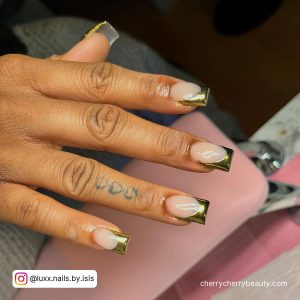 Gold Acrylic Nail Ideas In Sqaure Shape