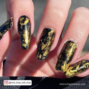 Gold And Black Acrylic Nails