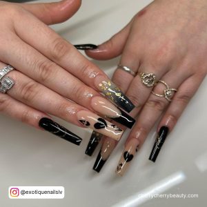 Gold And Black Ombre Acrylic Nails